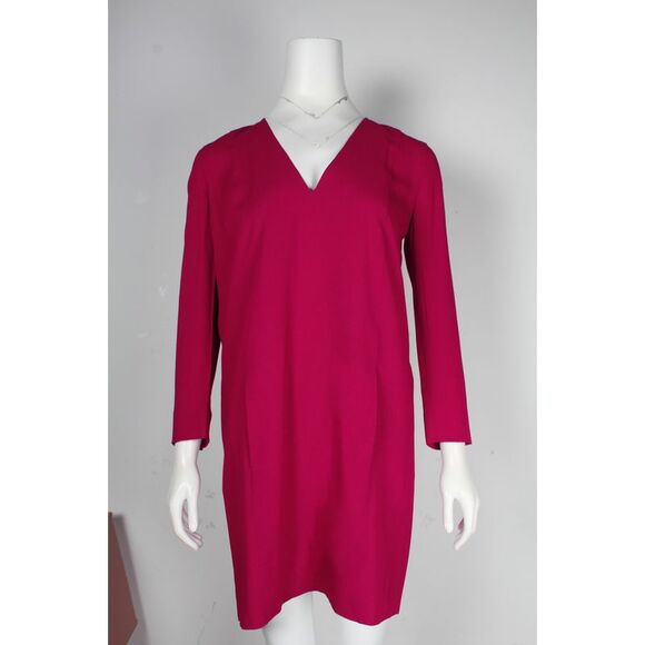 Vanessa Bruno Long Sleeve V-Neck Dress in Magenta Acetate - Picture 1 of 5